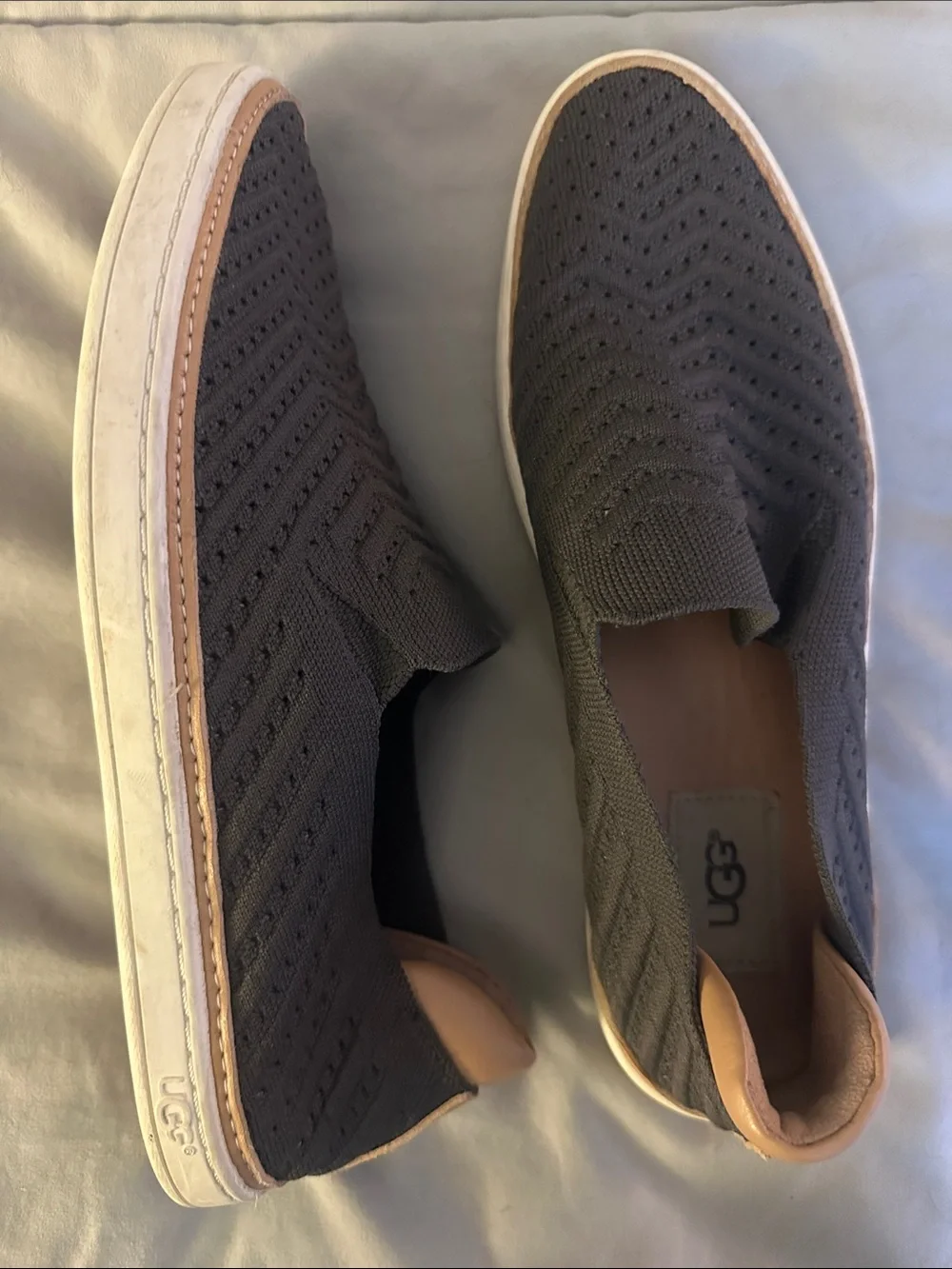 UGG Women’s Charcoal Knit Slip-On Sneakers with Tan Trim